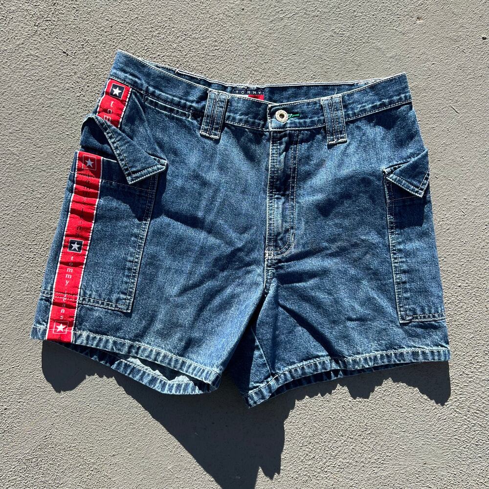 Vintage 90s Y2K Tommy jeans shorts with spell out ribbon detail cargo pockets